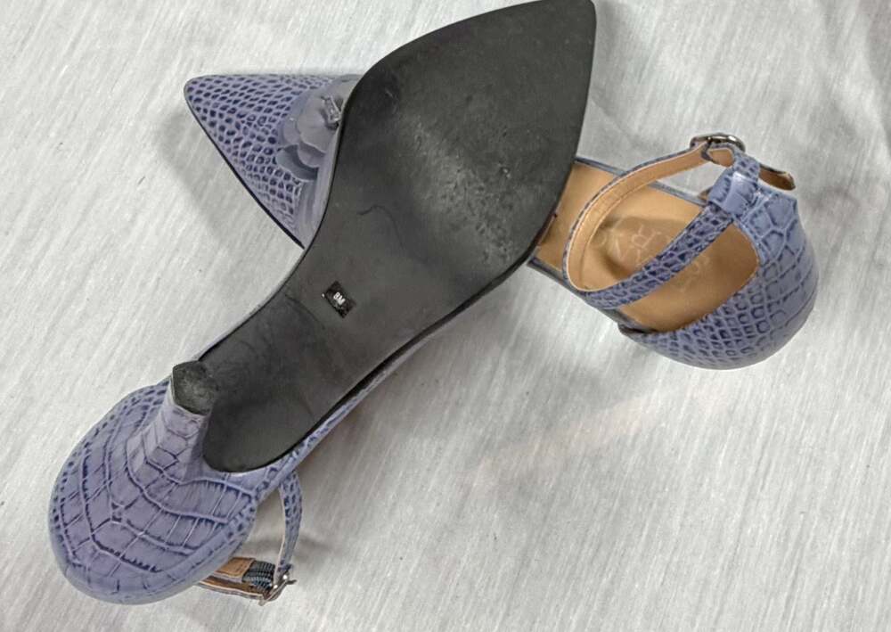 Franco Sarto Blue Lizard Embossed Floral Ankle Strap D'Orsay Pumps - Picture 7 of 9